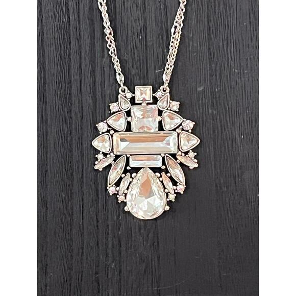 WHBM Necklace Lot 4pc Crystal Pearl Statement Layered Silver Tone - Picture 4 of 15